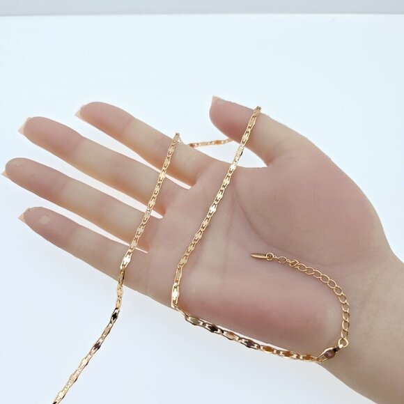 Rose Gold Flat Geometric Link Necklace for Women - 45+5cm Adjustable, XPNL0057 - Picture 11 of 12